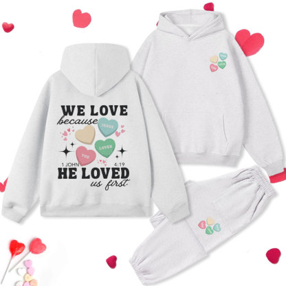 We Love Because He Loved Christian Premium Fleece Hoodie Set