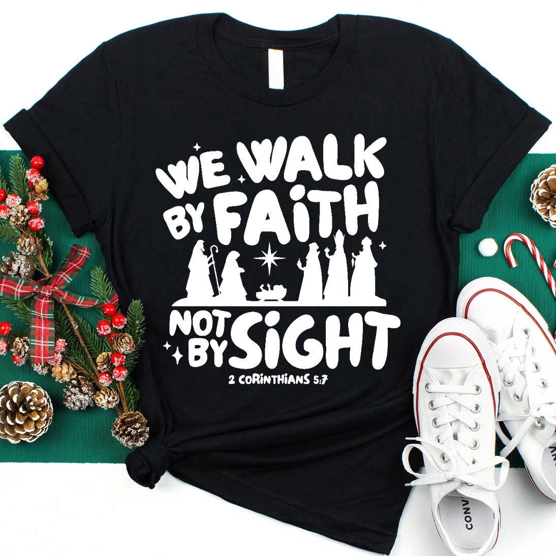 We Walk By Faith Not By Sight Christian T-Shirt