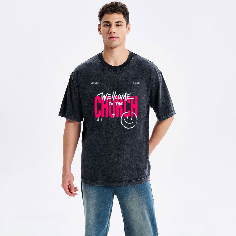 Wellcome To The Church Christian Washed T-Shirt