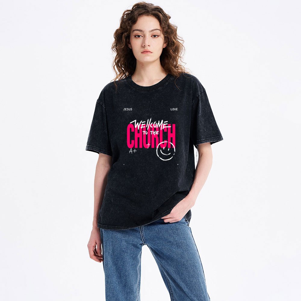 Wellcome To The Church Christian Washed T-Shirt