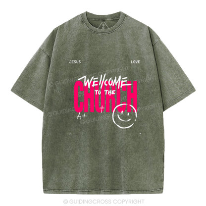 Wellcome To The Church Christian Washed T-Shirt
