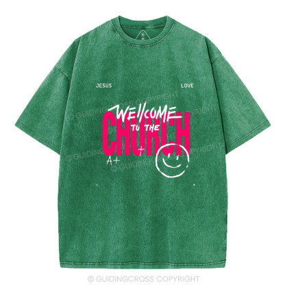 Wellcome To The Church Christian Washed T-Shirt