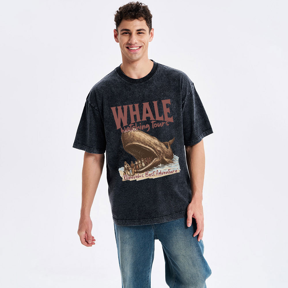 Whale Watching Tours Ninever's Best Adventure Christian Washed T-Shirt