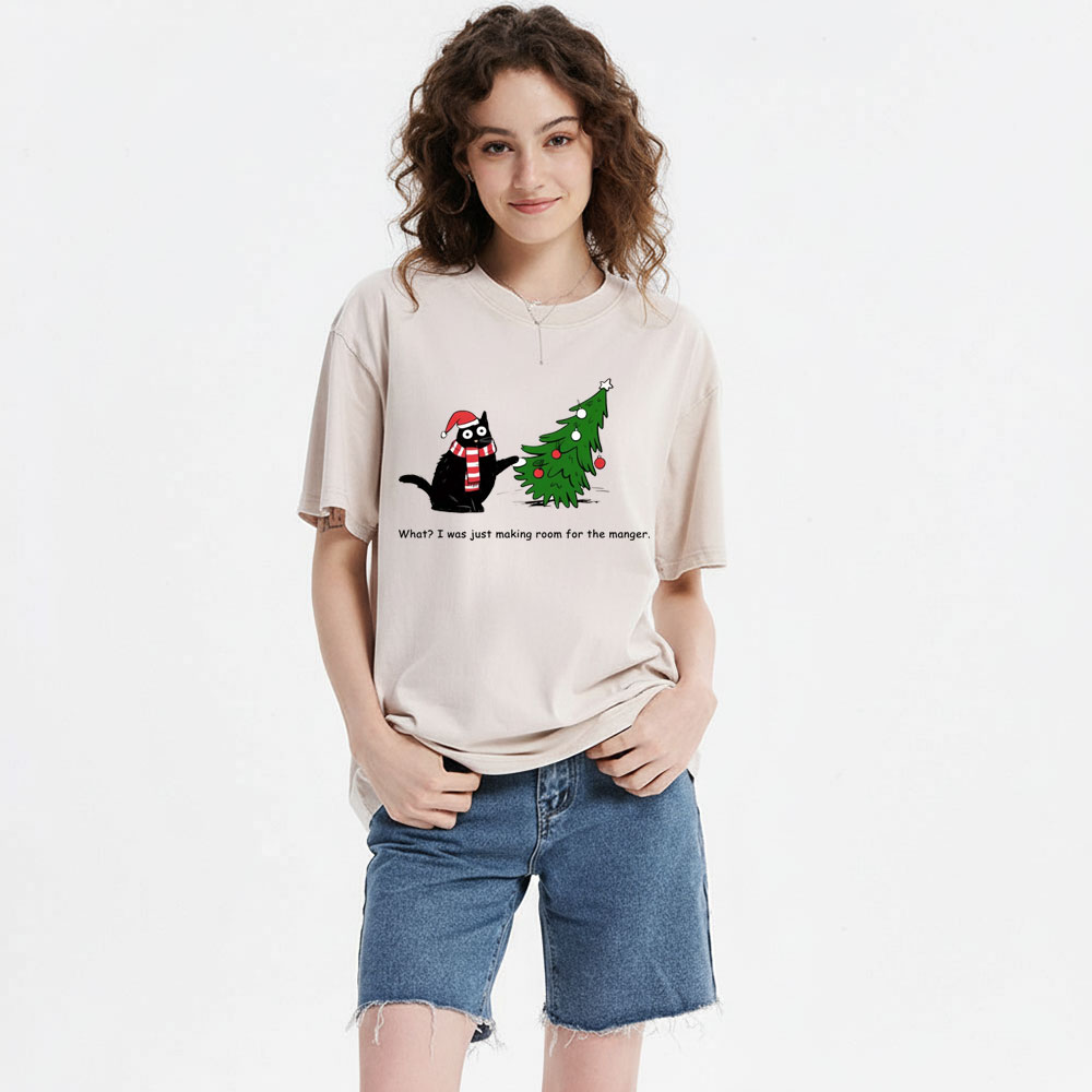 What I Was Just Making Room For The Manger Christian Christmas Washed T-Shirt