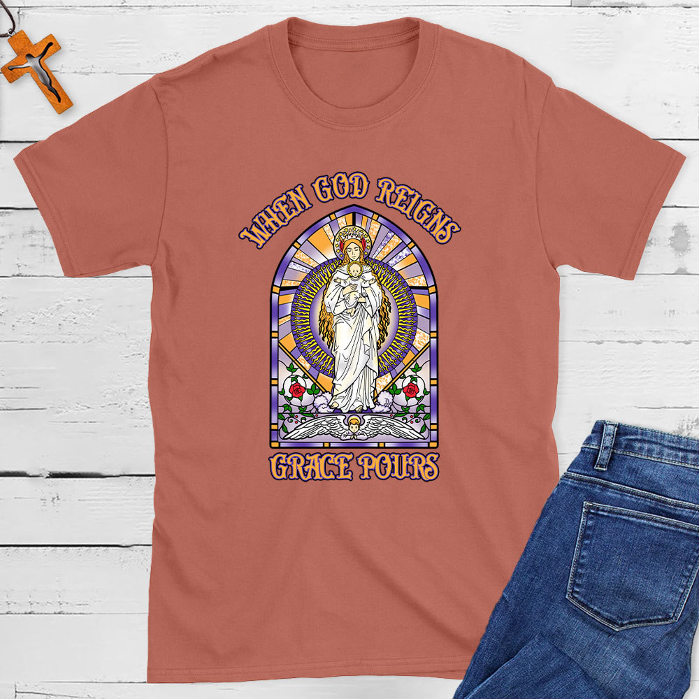 When God Reighs Grace Pours  Christian T-Shirt