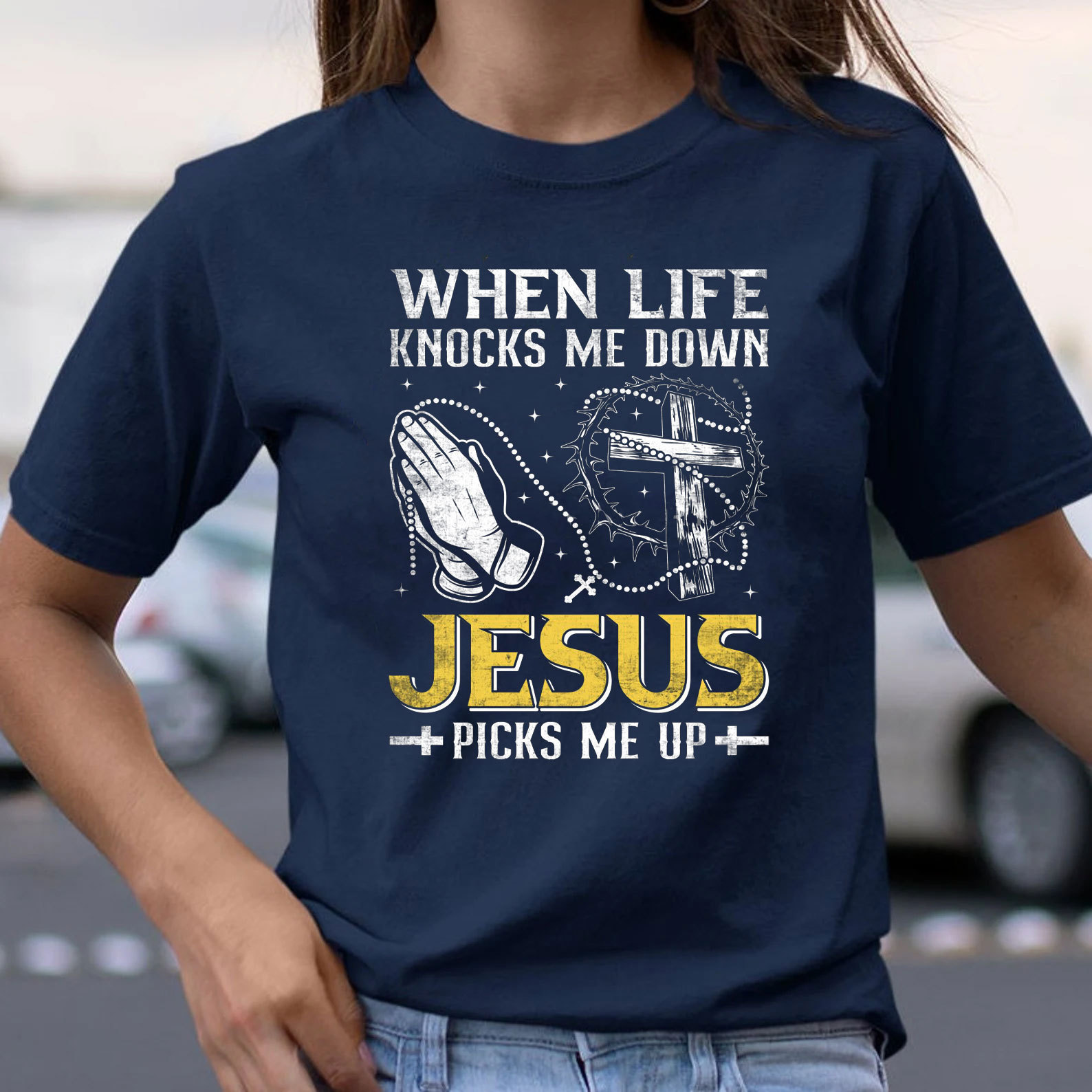 When Life Knocks Me Down Jesus Pick Me Up Christian T-Shirt