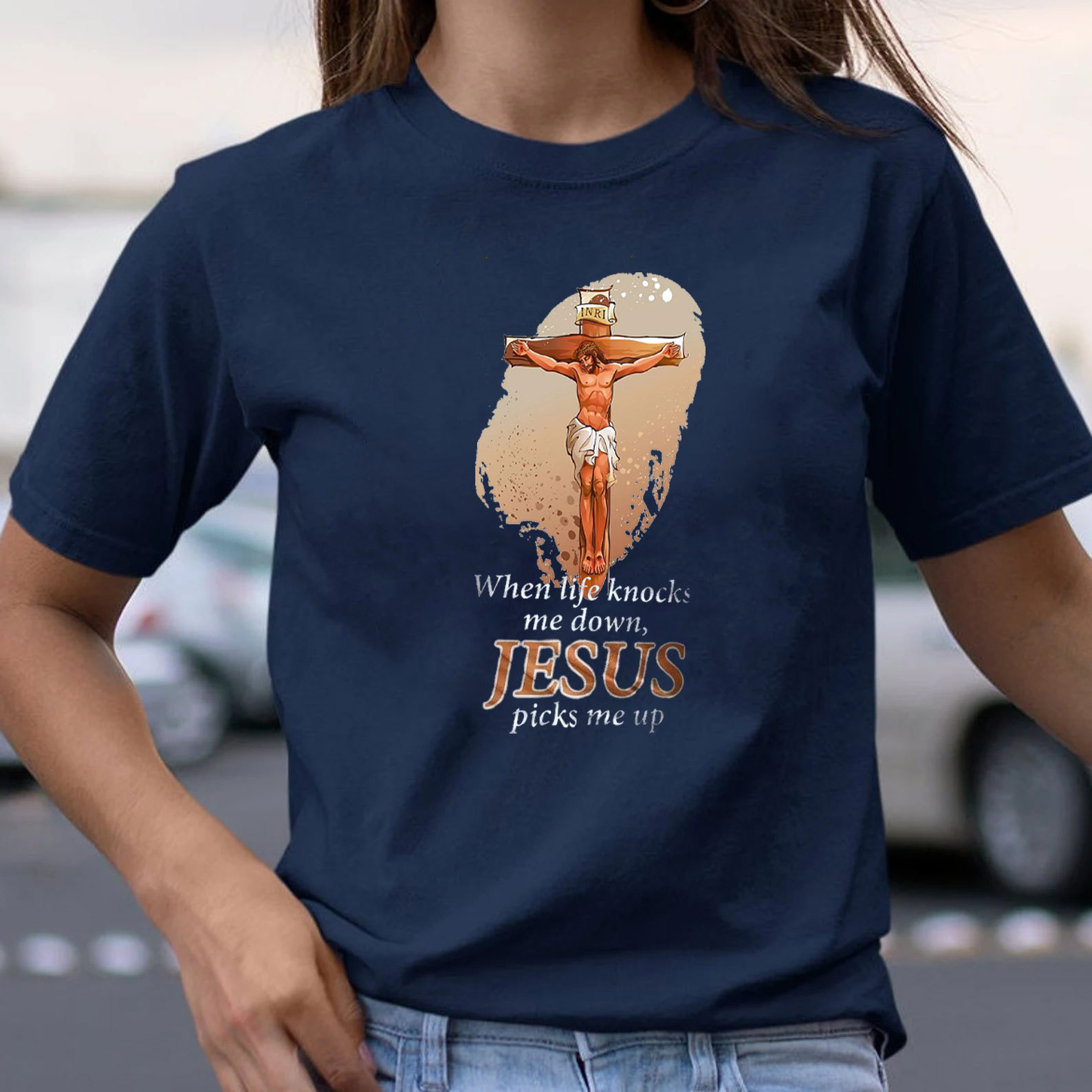 When Life Knocks Me Down Jesus Picks Me Up Christian T-Shirt
