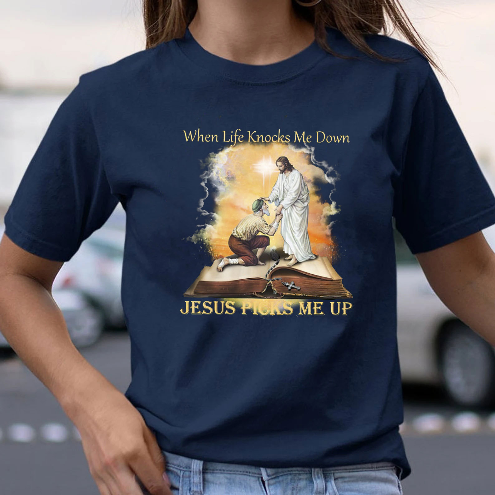 When Life Knocks Me Down Jesus Picks Me Up Christian T-Shirt
