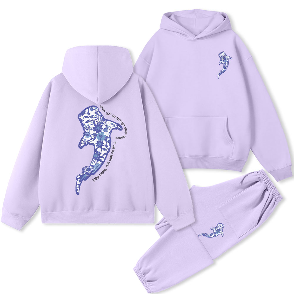 When You Go Through Deep Waters Christian Fleece Hoodie Set