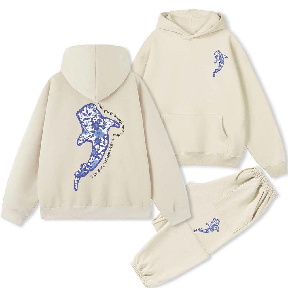 When You Go Through Deep Waters Christian Fleece Hoodie Set