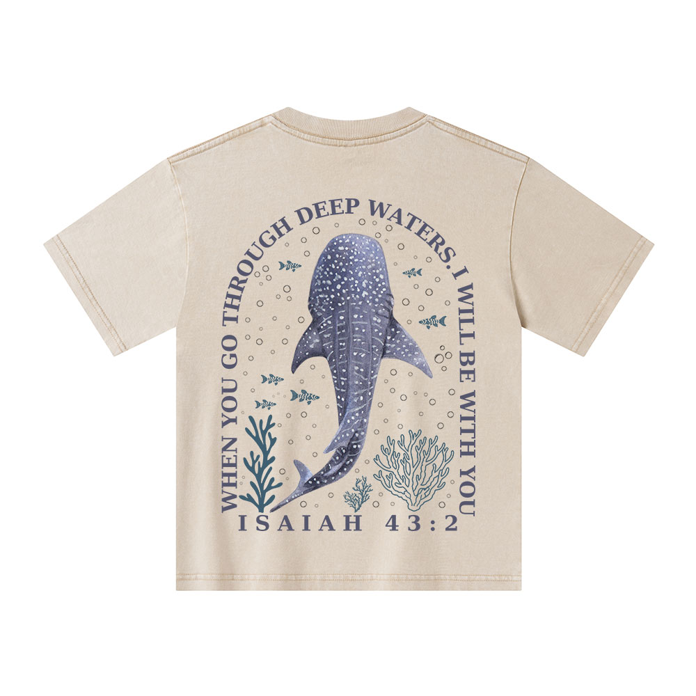 When You Go Through Deep Waters Christian Kid Washed T-Shirt
