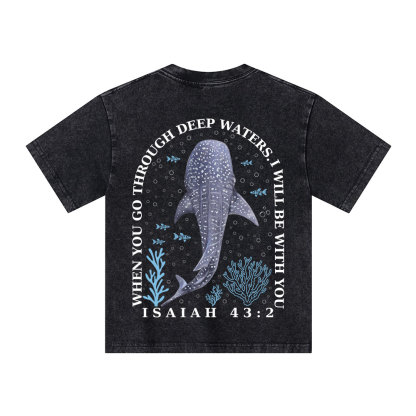When You Go Through Deep Waters Christian Kid Washed T-Shirt