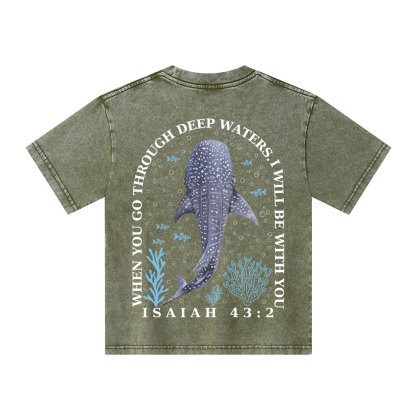 When You Go Through Deep Waters Christian Kid Washed T-Shirt