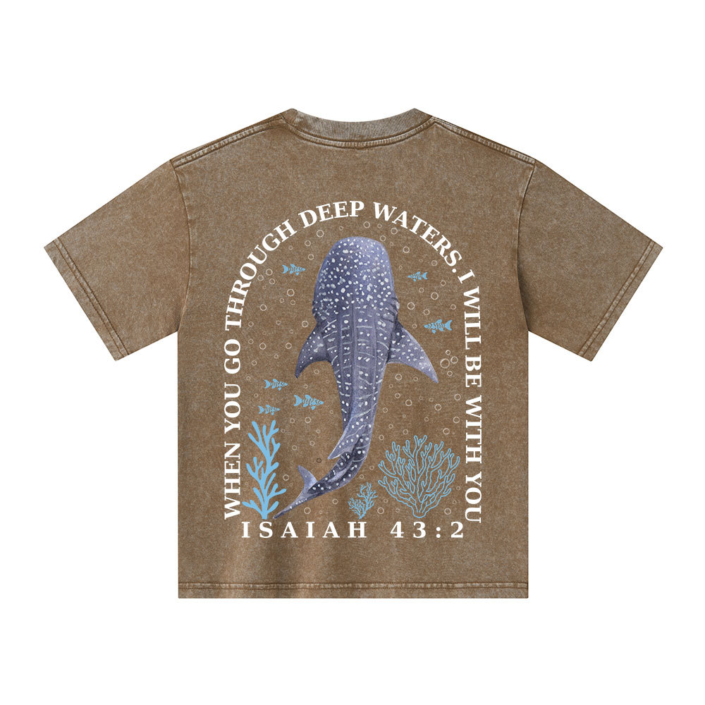 When You Go Through Deep Waters Christian Kid Washed T-Shirt