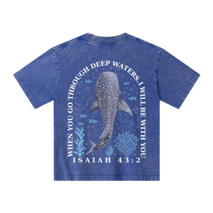 When You Go Through Deep Waters Christian Kid Washed T-Shirt