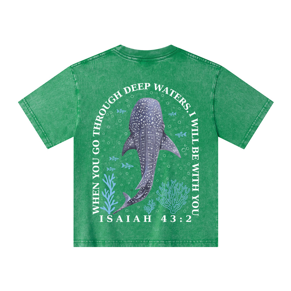 When You Go Through Deep Waters Christian Kid Washed T-Shirt