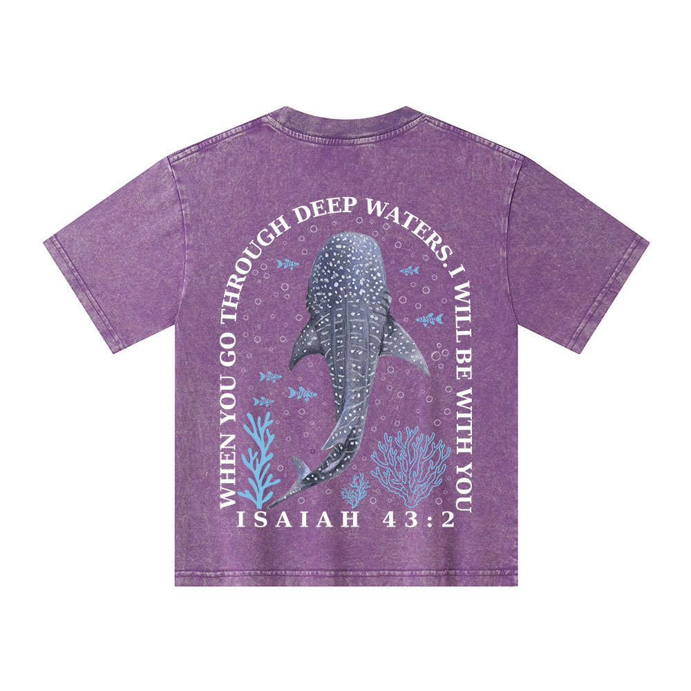 When You Go Through Deep Waters Christian Kid Washed T-Shirt
