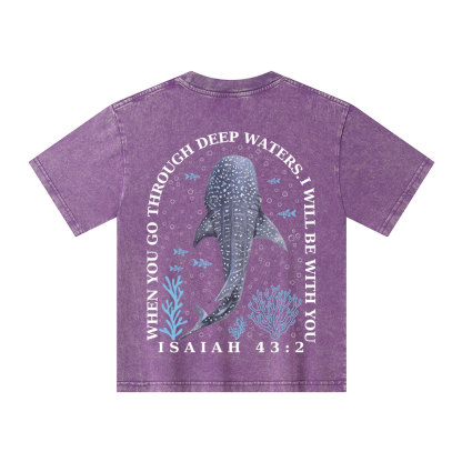 When You Go Through Deep Waters Christian Kid Washed T-Shirt