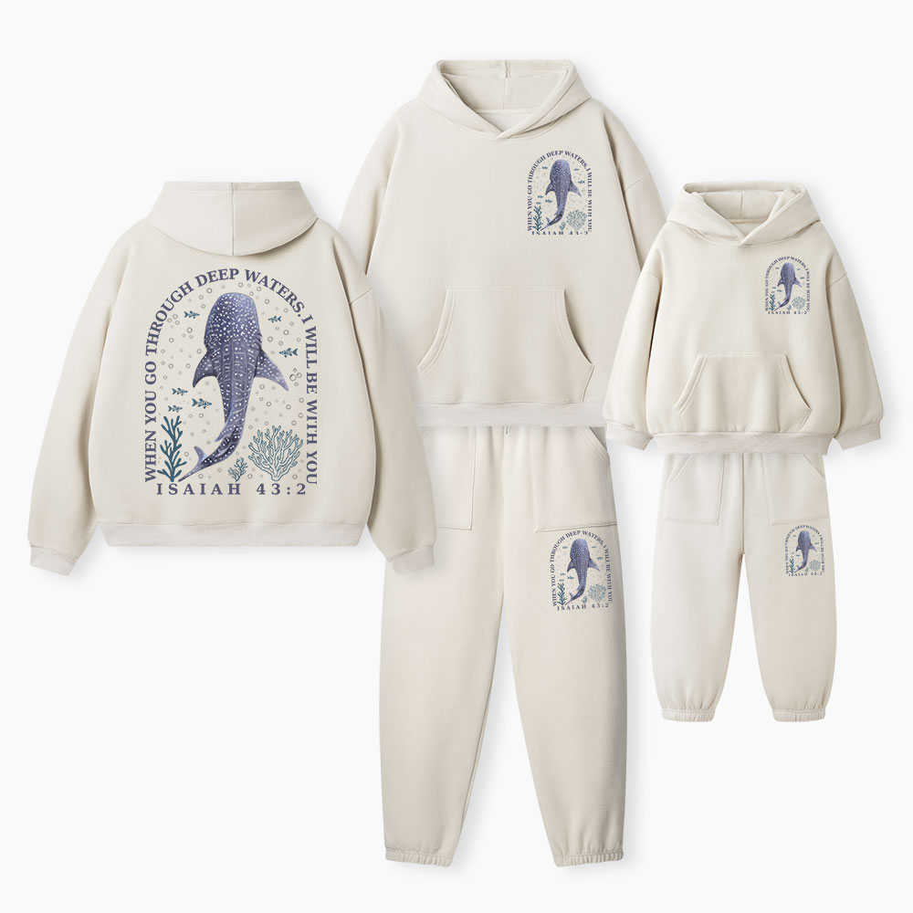 When You Go Through Deep Waters Christian Premium Matching Fleece Hoodie Set