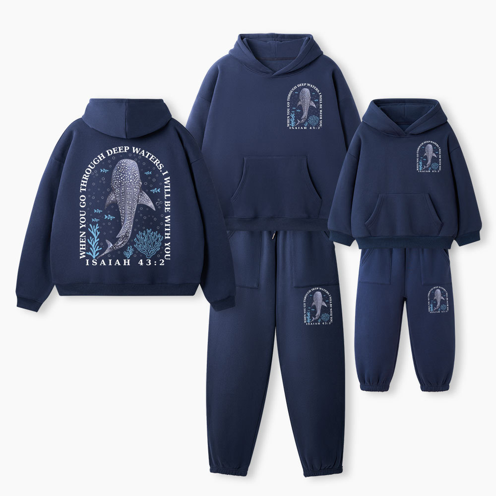 When You Go Through Deep Waters Christian Premium Matching Fleece Hoodie Set