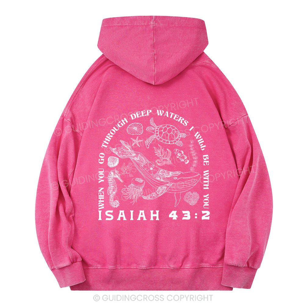 When You Go Through Deep Waters Christian Washed Hoodie