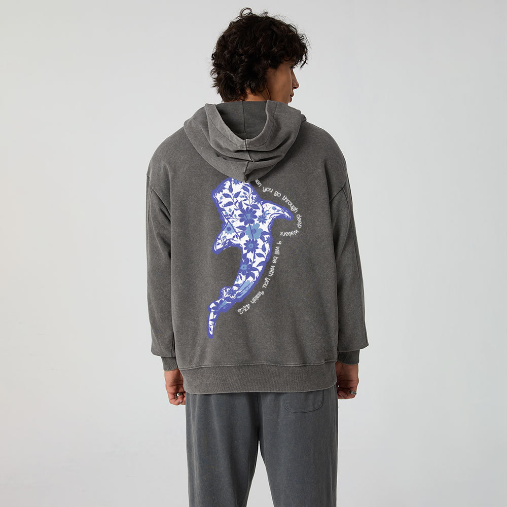 When You Go Through Deep Waters Christian Washed Hoodie