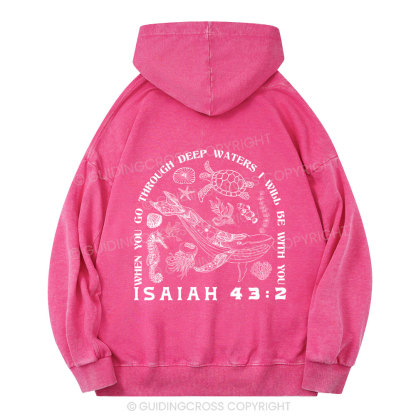 When You Go Through Deep Waters Christian Washed Hoodie