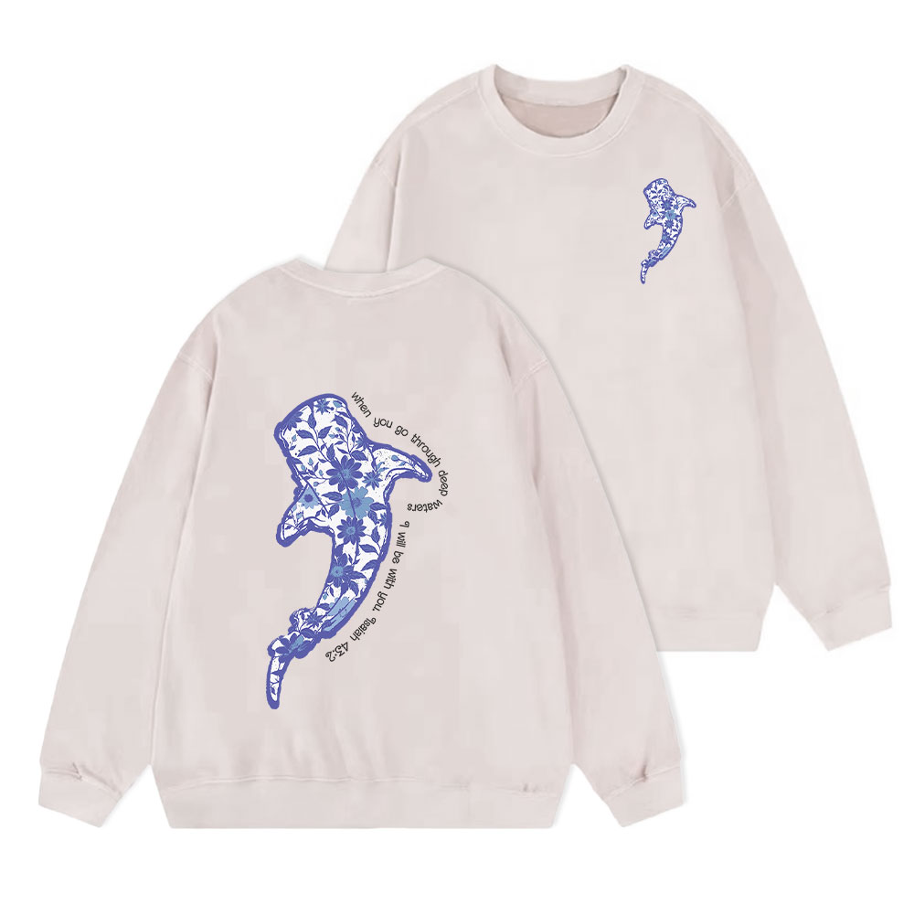 When You Go Through Deep Waters Christian Washed Sweatshirt