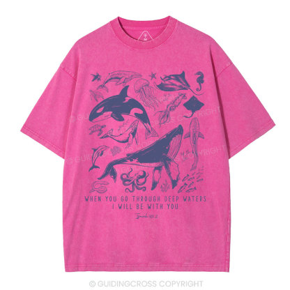 When You Go Through Deep Waters Christian Washed T-Shirt