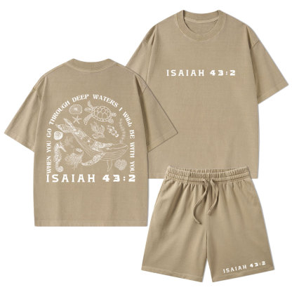 When You Go Through Deep Waters Christian Washed T-Shirt & Shorts