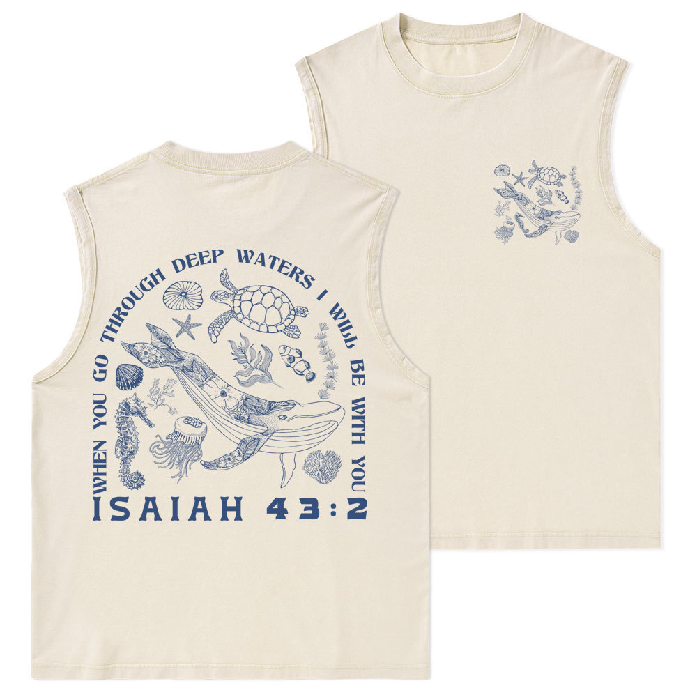 When You Go Through Deep Waters Christian Washed Tank Top