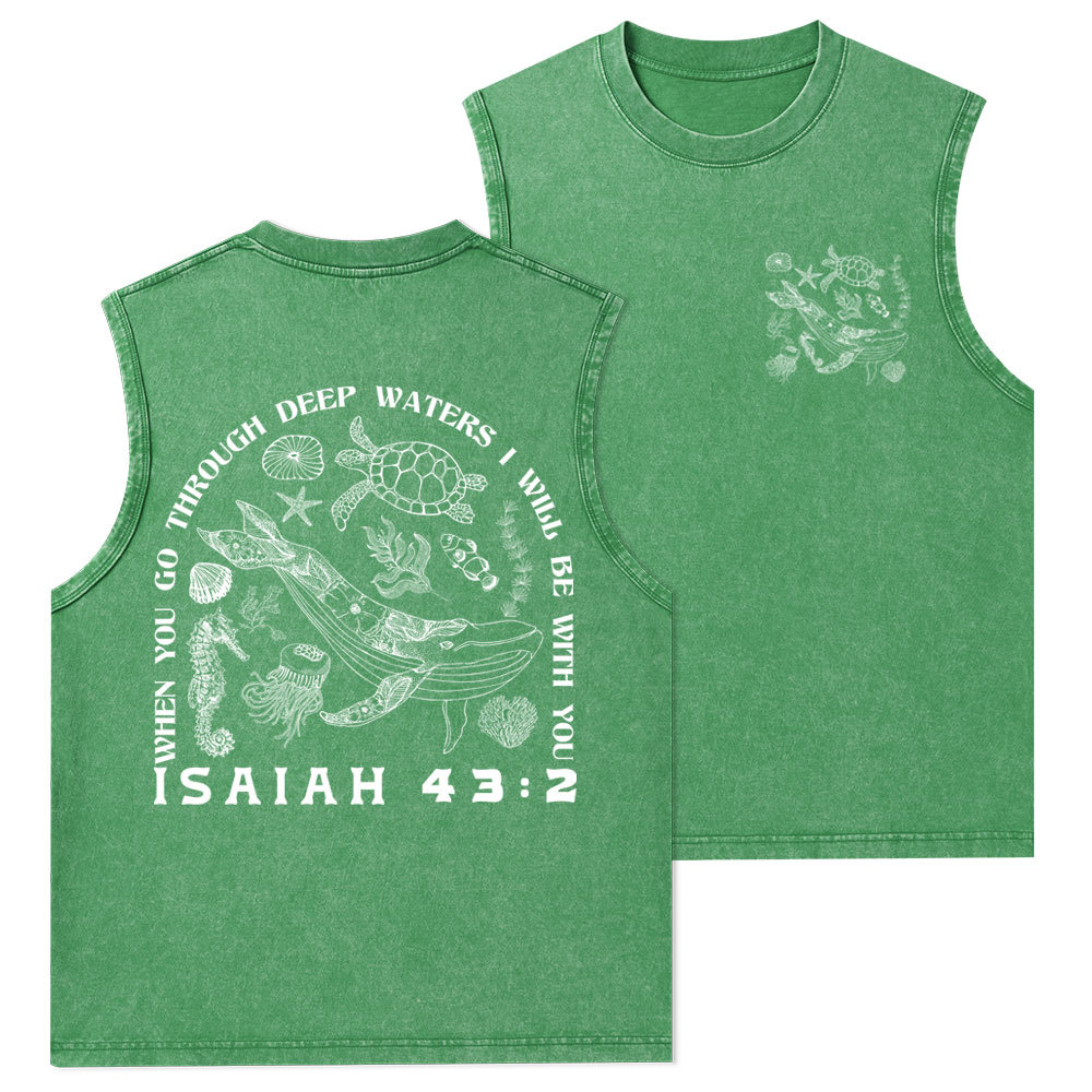 When You Go Through Deep Waters Christian Washed Tank Top