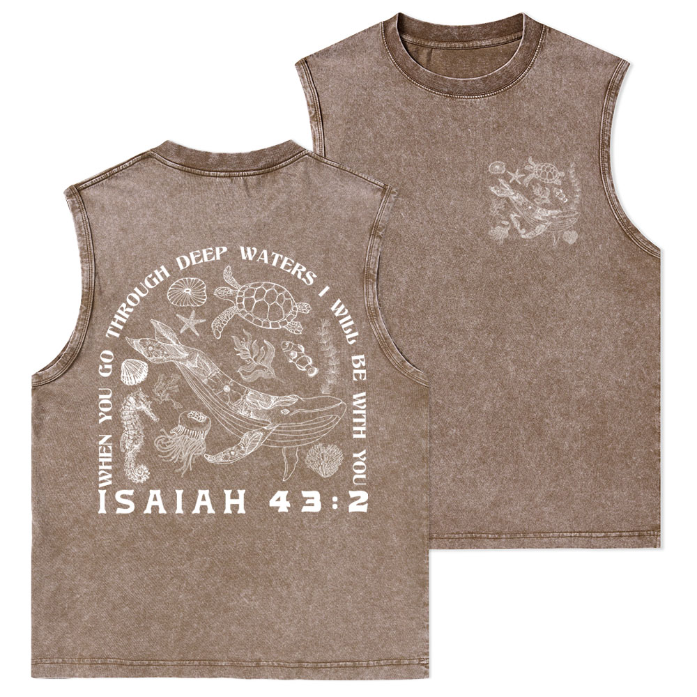 When You Go Through Deep Waters Christian Washed Tank Top