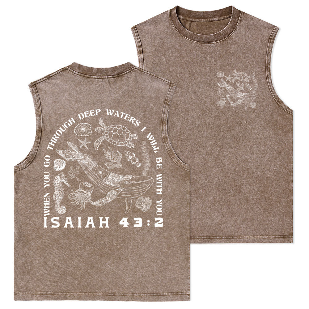 When You Go Through Deep Waters Christian Washed Tank Top