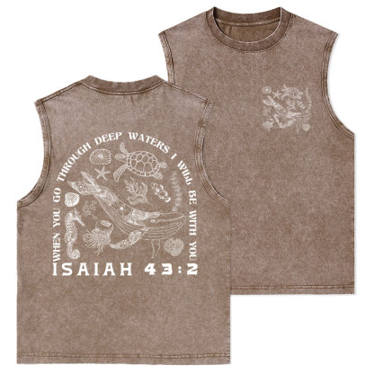 When You Go Through Deep Waters Christian Washed Tank Top