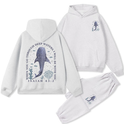 When You Go Through Deep Waters Whale Christian Fleece Hoodie Set
