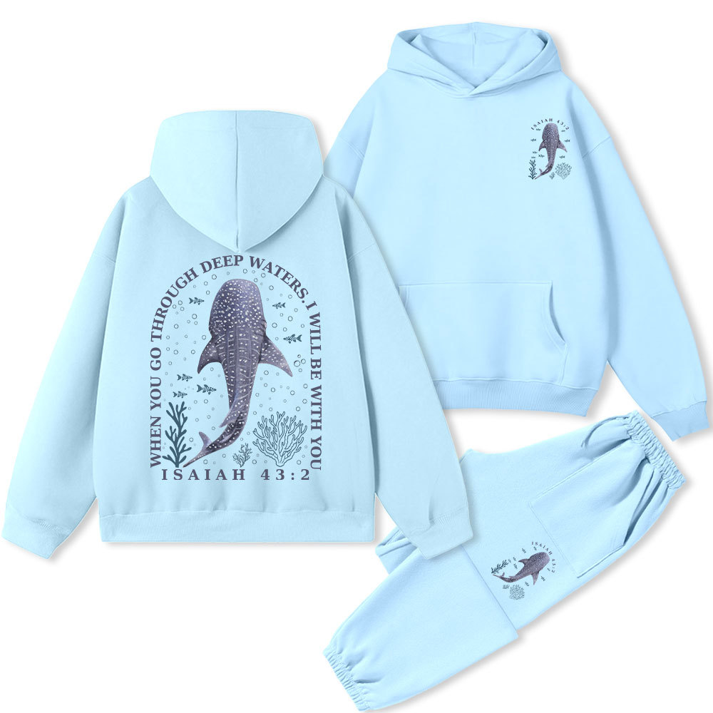When You Go Through Deep Waters Whale Christian Fleece Hoodie Set