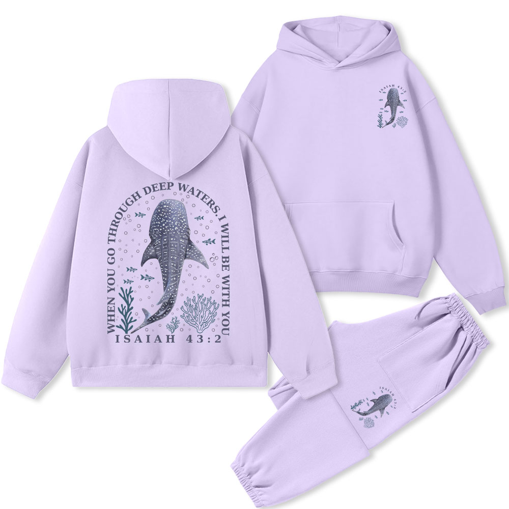 When You Go Through Deep Waters Whale Christian Fleece Hoodie Set