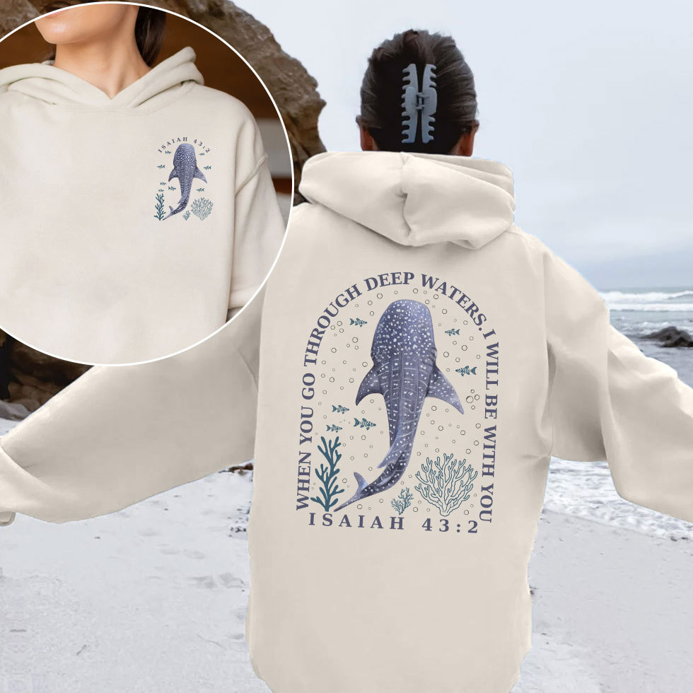 When You Go Through Deep Waters Whale Christian Fleece Hoodie Set