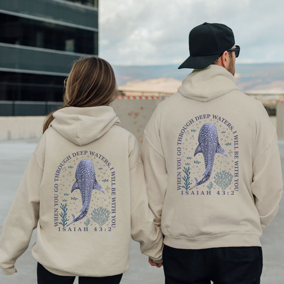 When You Go Through Deep Waters Whale Christian Fleece Hoodie Set