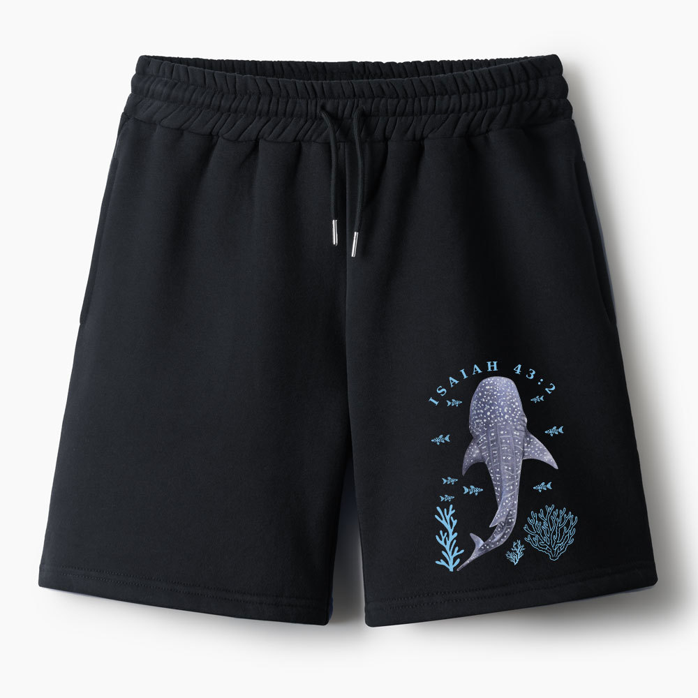 When You Go Through Deep Waters Whale Christian Fleece Shorts