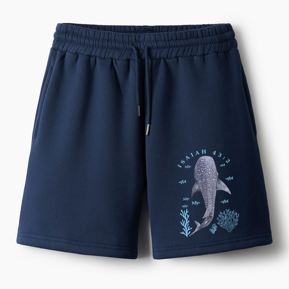 When You Go Through Deep Waters Whale Christian Fleece Shorts