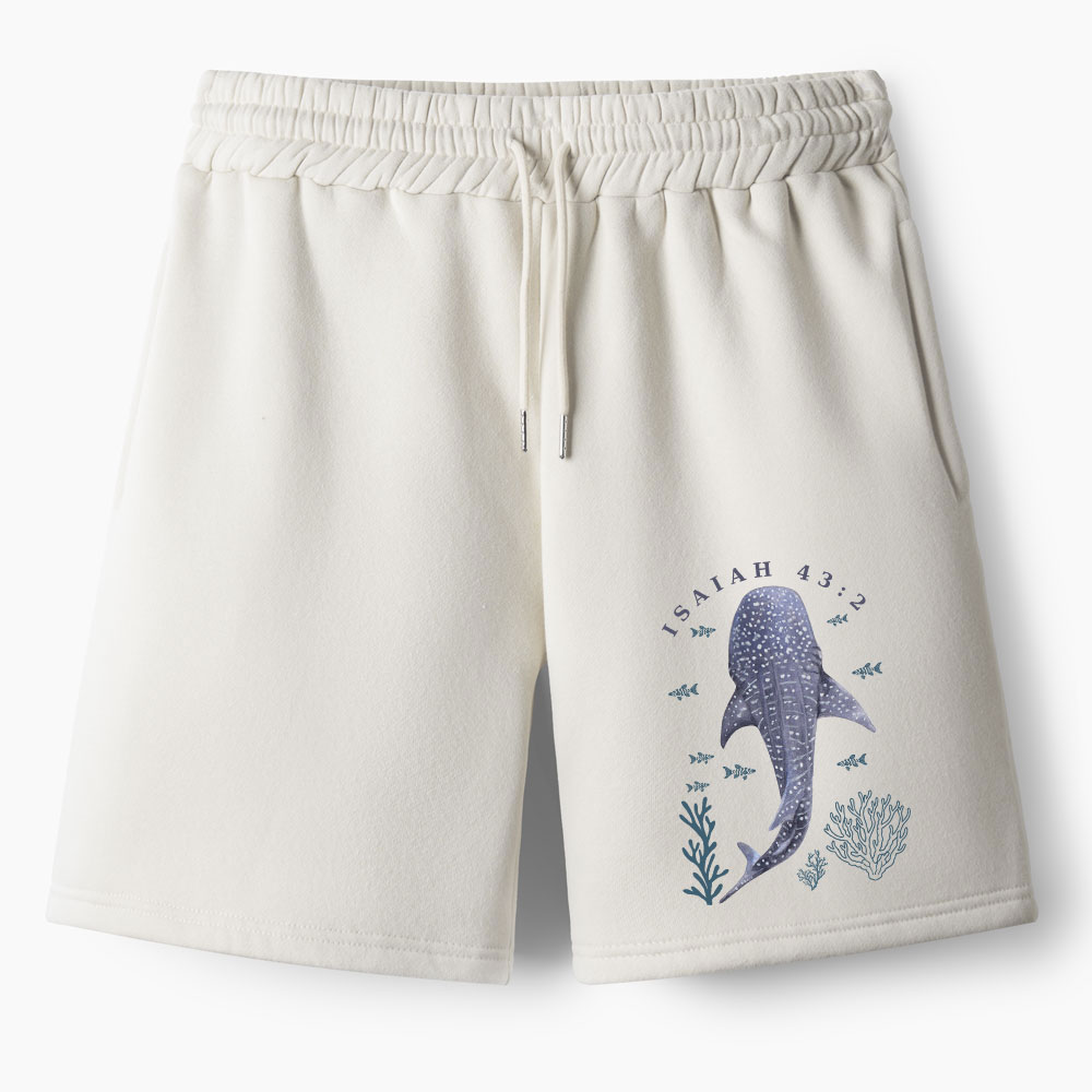 When You Go Through Deep Waters Whale Christian Fleece Shorts