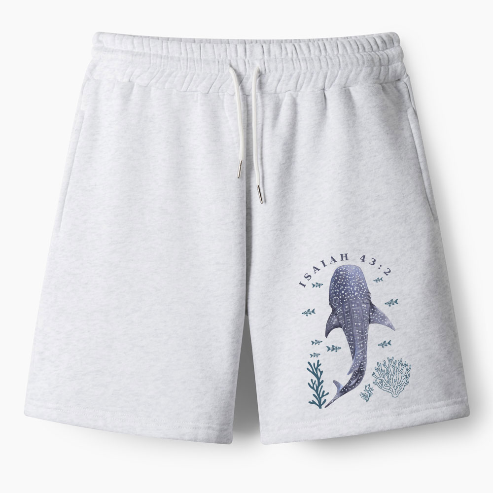 When You Go Through Deep Waters Whale Christian Fleece Shorts