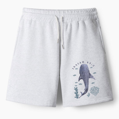When You Go Through Deep Waters Whale Christian Fleece Shorts