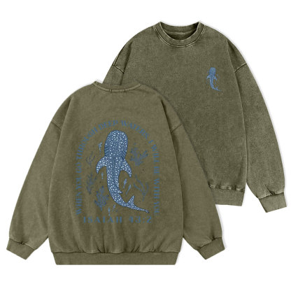 When You Go Through Deep Waters Whale Christian Washed Sweatshirt