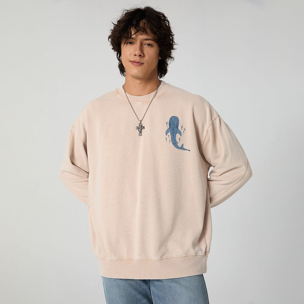 When You Go Through Deep Waters Whale Christian Washed Sweatshirt