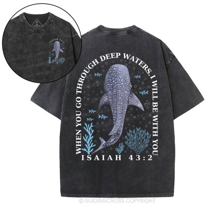 When You Go Through Deep Waters Whale Christian Washed T-Shirt