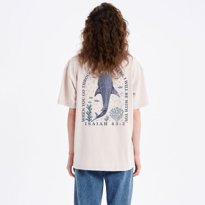 When You Go Through Deep Waters Whale Christian Washed T-Shirt