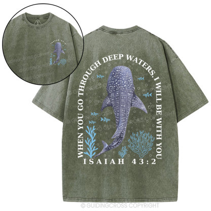When You Go Through Deep Waters Whale Christian Washed T-Shirt